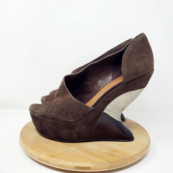Leifsdottir Wedge Shoes Womens‎ 39 Katerina Brown Suede Platform Cutout - Picture 7 of 13